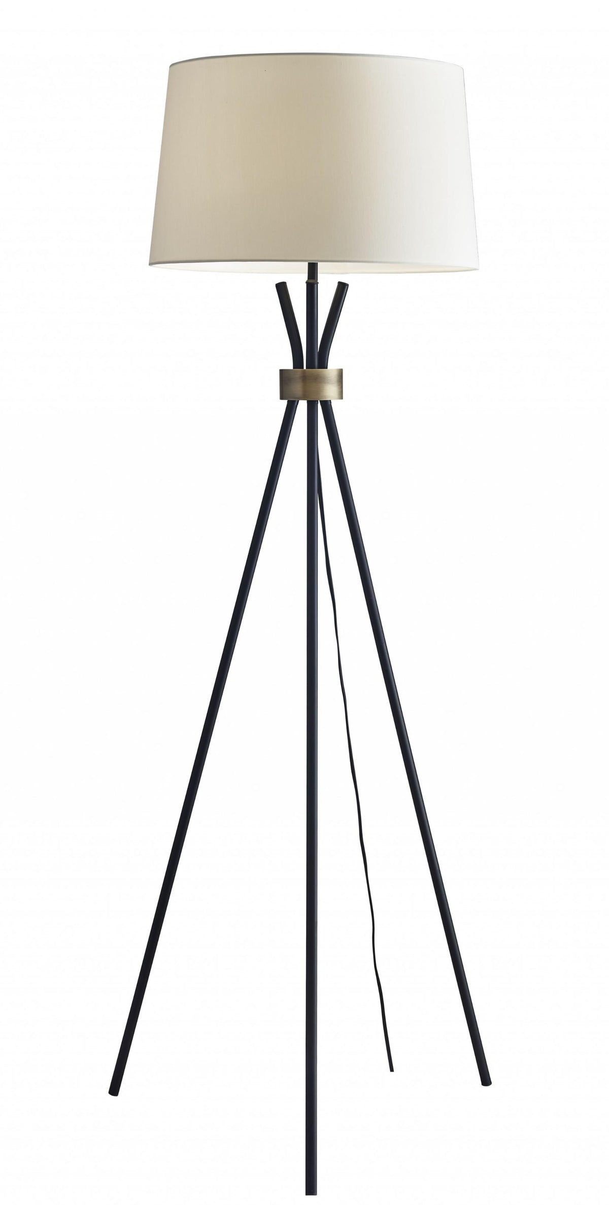 Black Metal Tripod Leg Floor Lamp with Antique Brass Accent