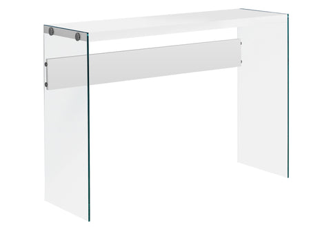 15.75" x 44" x 32" White Clear Particle Board Tempered Glass Accent Table