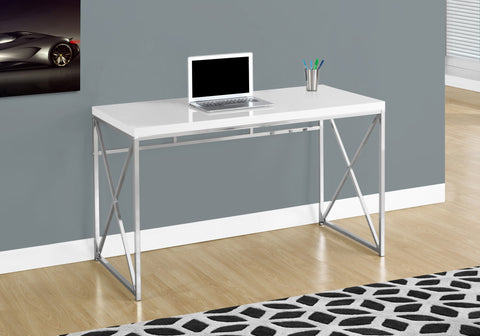 29.75" Glossy White Particle Board and Chrome Metal Computer Desk