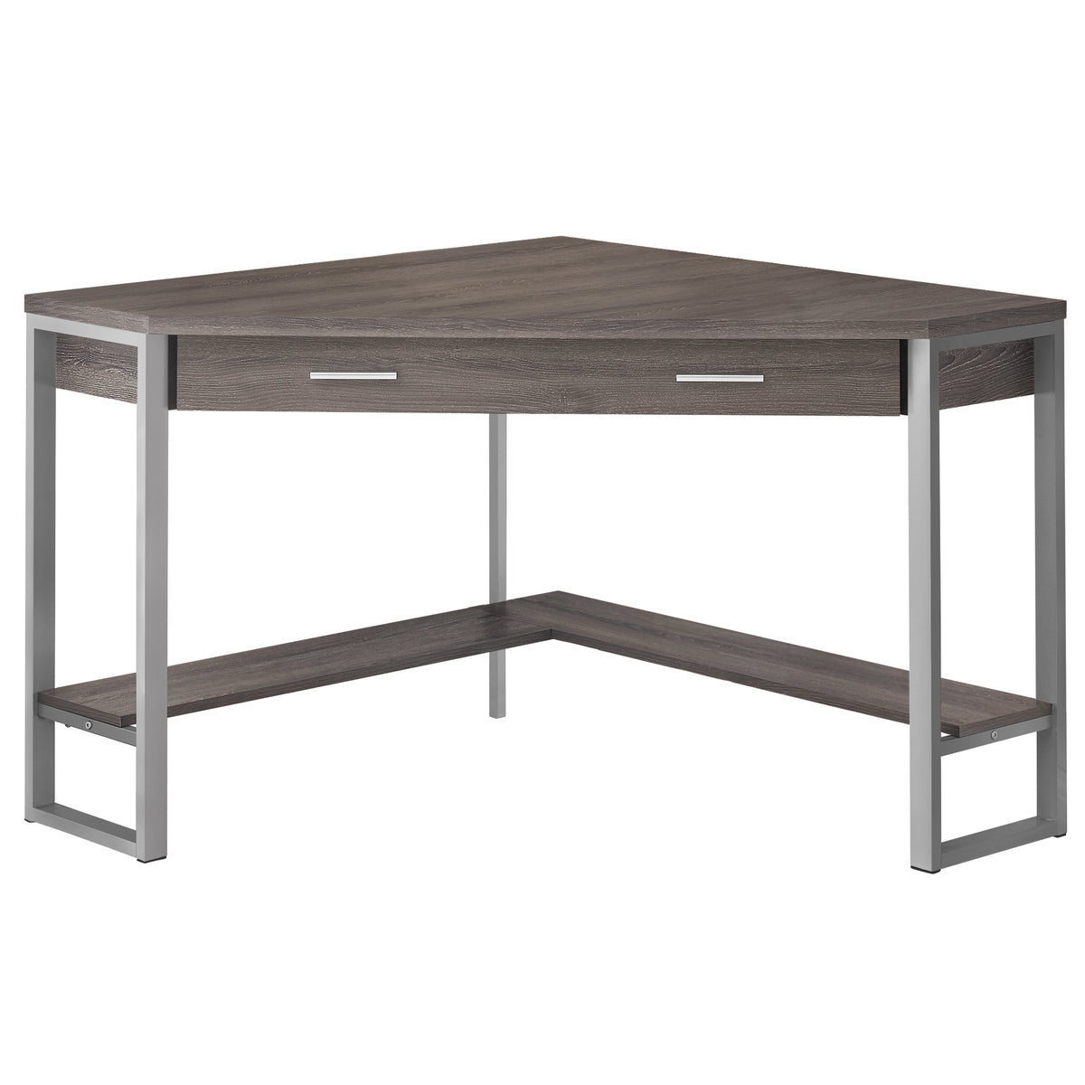 42" x 42" x 30" Dark Taupe Silver Particle Board Hollow Core Metal Computer Desk