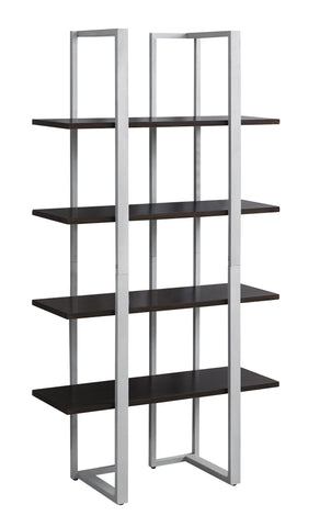 13.25" x 32" x 60" Cappuccino Silver Mdf Metal Bookshelf