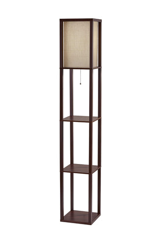 Floor Lamp with Walnut Wood Finish Storage Shelves