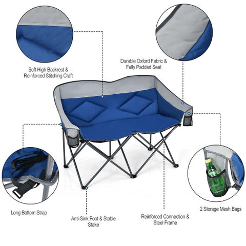 Folding Camping Chair with Bags and Padded Backrest-Blue