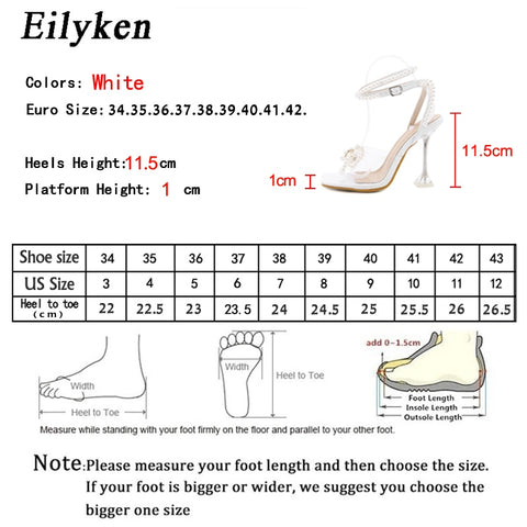 Eilyken New Women Sandals 2023 Summer Sexy Perspex Crystal High Heels Party Wedding Shoes Square Toe Pearls String Bowknot Pumps