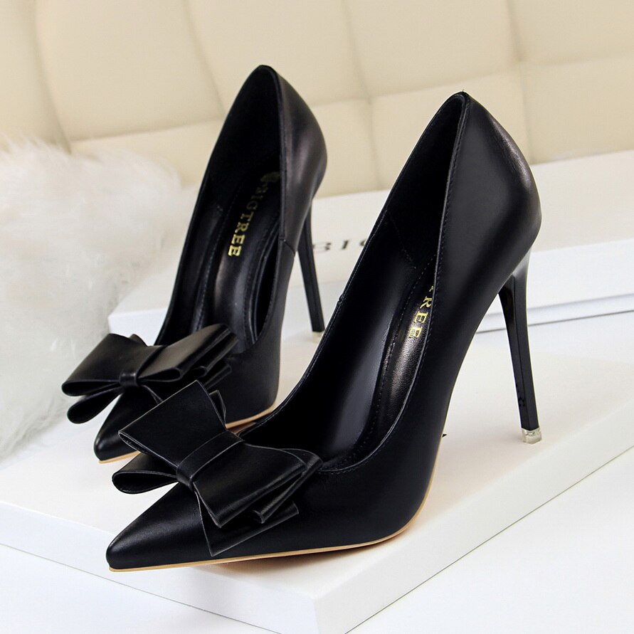 Women Fetish 10.5cm High Heels Blue Yellow Pumps Butterfly Knot Leather Stiletto Heels Lady Escarpins Wedding Party Event Shoes