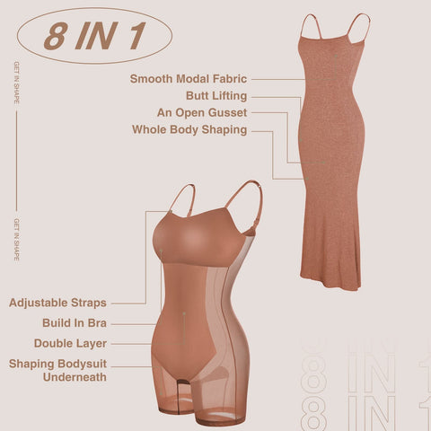 Body Shaper Dress Bodycon Maxi Mini Built In Shapewear Bra 2 In 1 Women Lounge Spaghetti Strap Backless Long Dresses Club Party