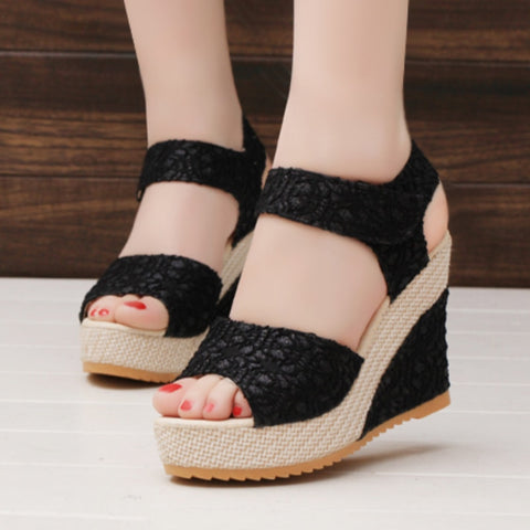 Women's Wedges Sandals 2023 Summer New Fashion Mesh Peep Toe Platform High Heel Women Sandals Sexy Party Dress Women Sandalias