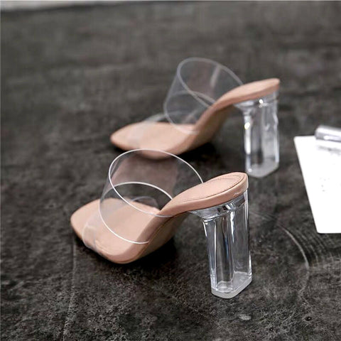 Summer Women Pumps Sandals PVC Jelly Slippers Open Toe High Heels Women Transparent Perspex Slippers Shoes Heel Clear Sandals