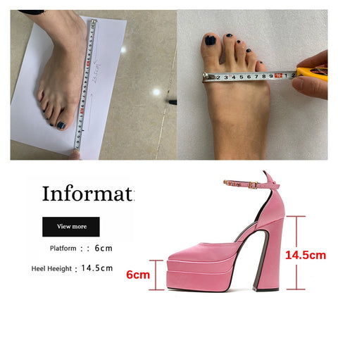 Brand Double Platform Block Heel Women High Heeled Shoes Satin Rhinestone Wedding Party Cool Sandal Chaussure Femme Luxe Marque