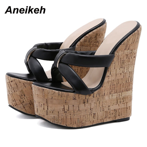 Aneikeh Wedges Heel Women Slippers Fashion Open Toe Platform Sandals Summer Super High Heels Female Party Shoes Size 35-42