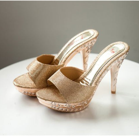 Summer Women Sandals Rhinestone Women Shoes Sexy High Heels Shoes Women Sandalias Gold Silver Women Slippers Heeled Sandals Sexy