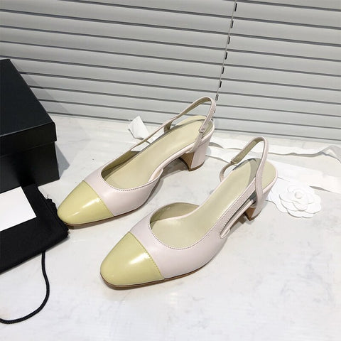 2023 Summer new style small fragrance style color matching thick heel Baotou back empty women's high heels sandals