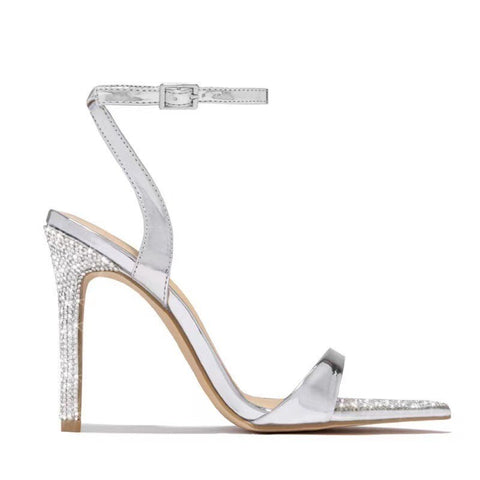 2023 Hot Sale Shoes Female Elegant Party Sandals Women Wedding Banquet Shoes High Heels Gold Sandalias Sexy Crystal Pointed Toe