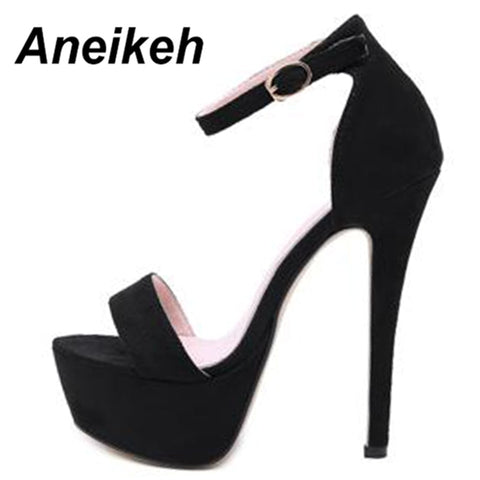 Aneikeh Sexy Gladiator Platform Buckle Strap Women Sandals 2023 Thin High Heels Club Party Shoes Summer Sandalias De Mujer Black