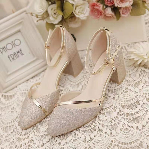 2023Summer High Heel Sandals Lady Pumps Classics Slip on Shoes Sexy Sequins Women's New Party Shoes Gold Silver Wedding Footwear