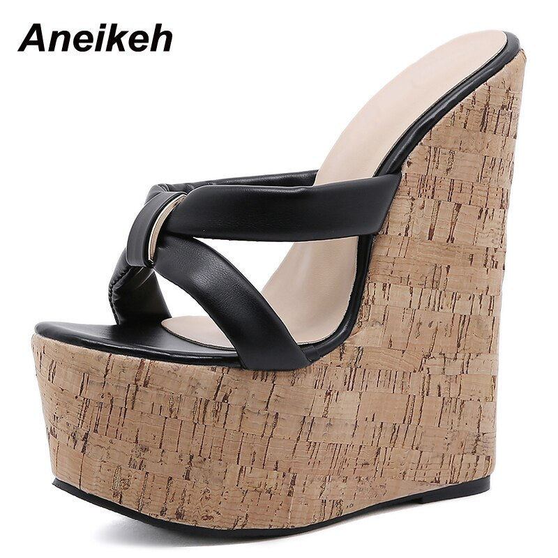 Aneikeh Wedges Heel Women Slippers Fashion Open Toe Platform Sandals Summer Super High Heels Female Party Shoes Size 35-42