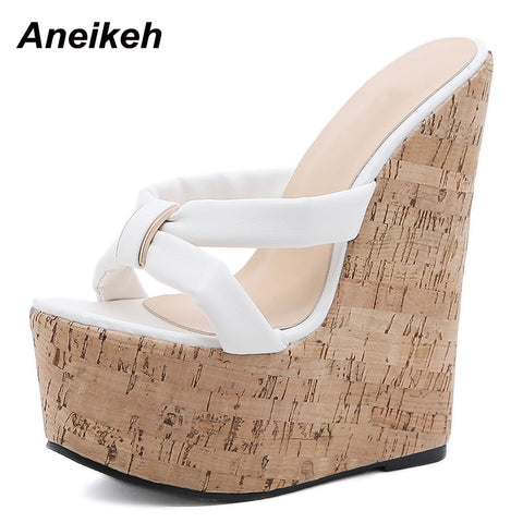 Aneikeh Wedges Heel Women Slippers Fashion Open Toe Platform Sandals Summer Super High Heels Female Party Shoes Size 35-42