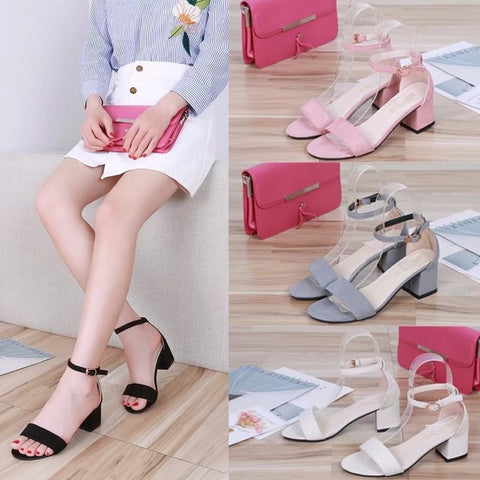 Summer 2023 New High Heels Women's Shoes With Open Toe Suede Sexy Word Buckle Women Sandals Ankle Strap Rome Shoes Size 34-40