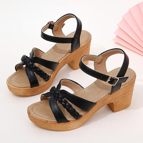 Rimocy Roman Weaving Thick Heel Sandals Women Ankle Strap Chunky Platform Sandals Woman Summer Buckle Gladiator Sandalias Mujer