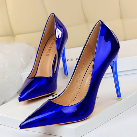 Women Fetish 10.5cm High Heels Pumps Wedding Bridal Stiletto Wedding Bridal Heels Lady Scarpins Office Party Green Blue Shoes