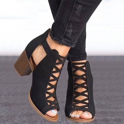 Womens Fashion  New Arrival Summer Fashion Solid Color Hollow Out Open Toe Width High Heel Sandals Sexy Casual Dress Shoes