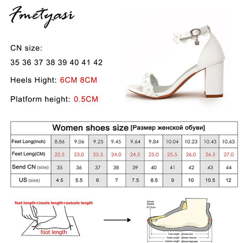 2023 Summer Women's Sandals Wedding Shoes Bride Heels Rhinestone Blue Pearl Flowers Ankle Buckle Block Heel Ladies Pumps