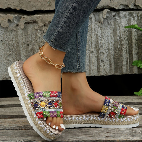 Women's Slippers Platform Summer Shoes for Women 2023 New Beach Casual Heeled Sandals Bohemian Handmade Ladies