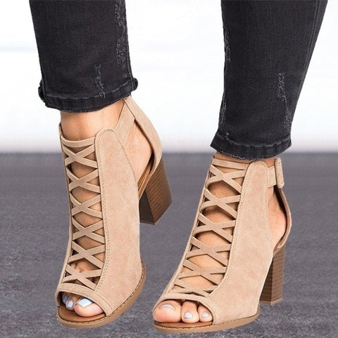 Womens Fashion  New Arrival Summer Fashion Solid Color Hollow Out Open Toe Width High Heel Sandals Sexy Casual Dress Shoes