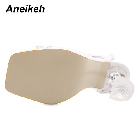 Aneikeh 2023 Summer White String Bead High Heels Wedding Shoes Butterfly-Knot Narrow Band Thin Heels  Square Toe Party Sandals