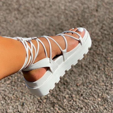 Fashion Woman Gladiator Sandals Ladies Wedge Shoes Female Lace Up Platform Shoes Women Cross Straps Thick Bottom Heeled Sandals