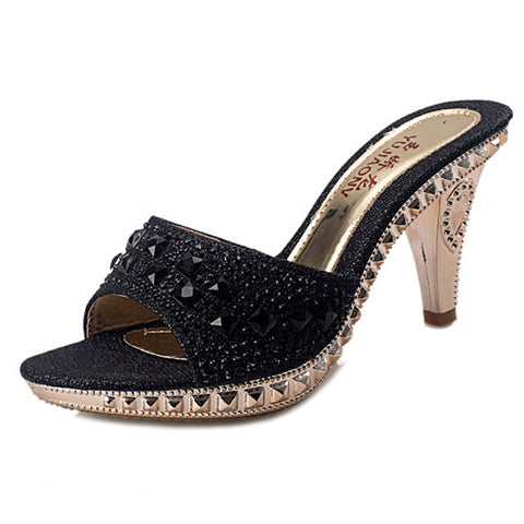 Summer Women Sandals Rhinestone Women Shoes Sexy High Heels Shoes Women Sandalias Gold Silver Women Slippers Heeled Sandals Sexy