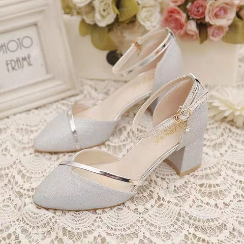 2023Summer High Heel Sandals Lady Pumps Classics Slip on Shoes Sexy Sequins Women's New Party Shoes Gold Silver Wedding Footwear