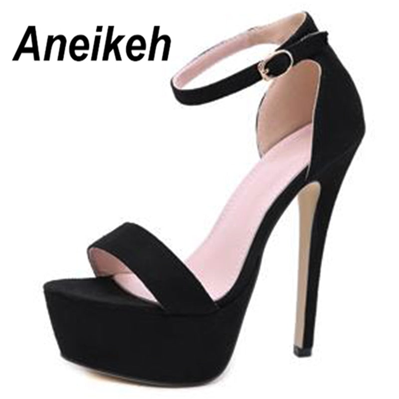 Aneikeh Sexy Gladiator Platform Buckle Strap Women Sandals 2023 Thin High Heels Club Party Shoes Summer Sandalias De Mujer Black