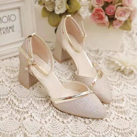 2023Summer High Heel Sandals Lady Pumps Classics Slip on Shoes Sexy Sequins Women's New Party Shoes Gold Silver Wedding Footwear