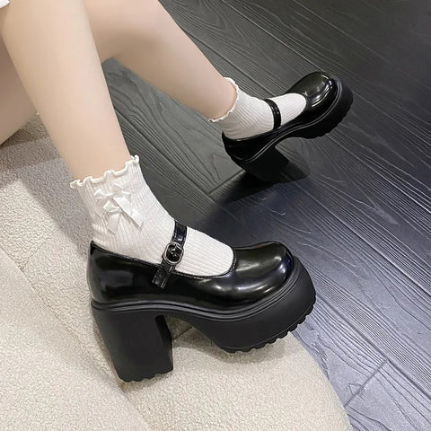 Black Super High Heels Mary Jane Shoes Women 2023 Goth Chunky Platform Pumps Woman Plus Size Ankle Buckle Party Lolita Shoes 42