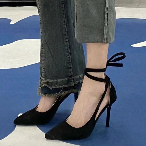 Fashion High Heels Women's 2023 Autumn and Winter New Korean Edition Suede Versatile Pointed Thin Heel Shoes Women