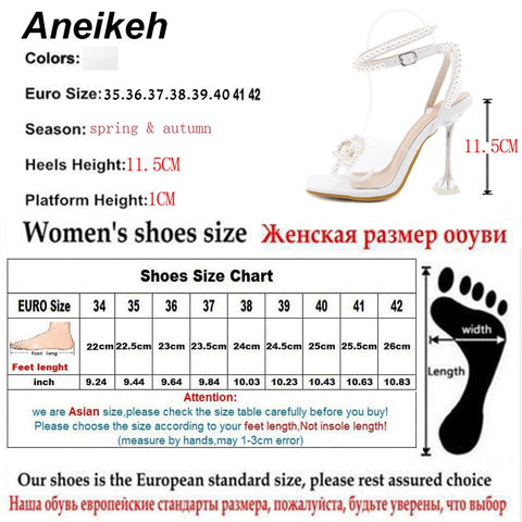 Aneikeh 2023 Summer White String Bead High Heels Wedding Shoes Butterfly-Knot Narrow Band Thin Heels  Square Toe Party Sandals