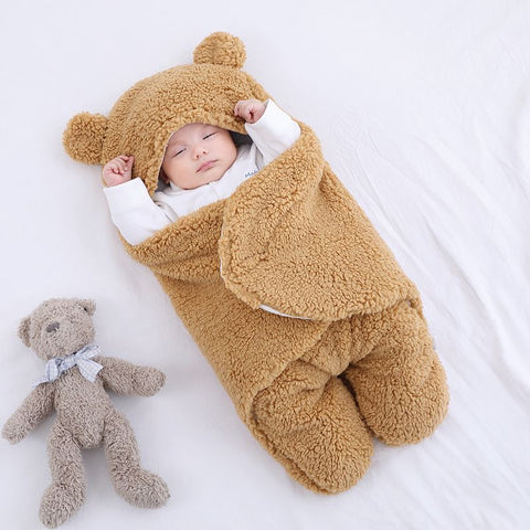 Baby Sleeping Bag Ultra-Soft Fluffy Fleece Newborn Cocoon Blanket Infant Boys Girls Clothes Sleeping Nursery Wrap Swaddle 3 6 M