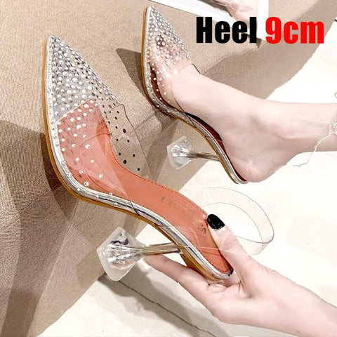 Luxury Sandals Women Pumps Transparent PVC High Heels Shoes Sexy Pointed Toe Slip-on Wedding Party Brand Fashion Shoes for Lady