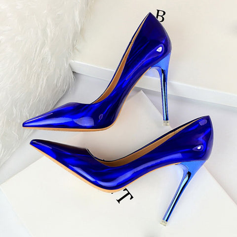 Women Fetish 10.5cm High Heels Pumps Wedding Bridal Stiletto Wedding Bridal Heels Lady Scarpins Office Party Green Blue Shoes