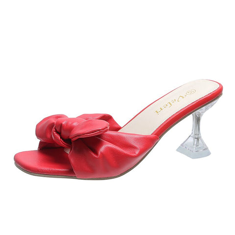 Fashion Bow Sandals Summer Woman 2023 Trend Elegant Slide Shoes for Women Footwear Chinelos Clear Heels Female Slipper Red