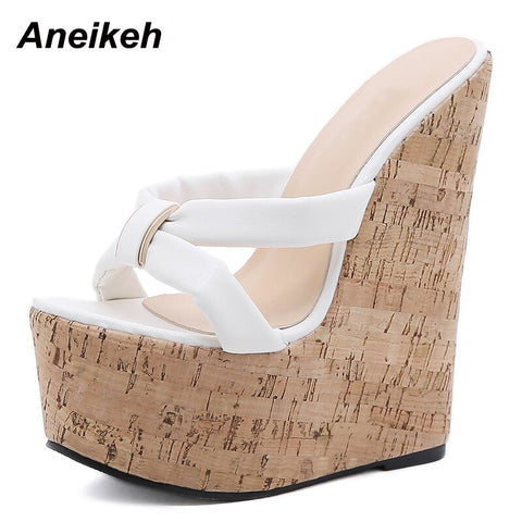 Aneikeh Wedges Heel Women Slippers Fashion Open Toe Platform Sandals Summer Super High Heels Female Party Shoes Size 35-42