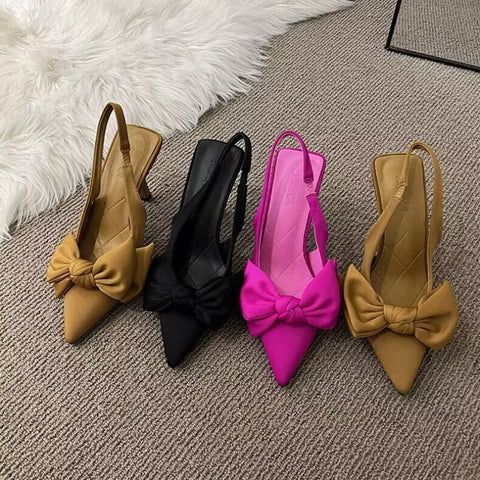 Women Shoes 2023 Summer New Butterfly Knot Women Slingbacks Heels Shoes Sexy Dress Thin Heel Pointed Toe Ladies High Heels Women