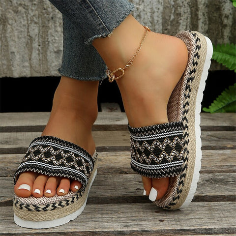 Women's Slippers Platform Summer Shoes for Women 2023 New Beach Casual Heeled Sandals Bohemian Handmade Ladies