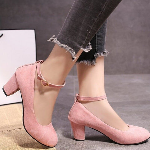 Women'S High Heels Round Toe New Fashion Shoes Thick Heel Pink Woman Shoes Elegant And Comfortable Ladies  Zapatos De Mujer