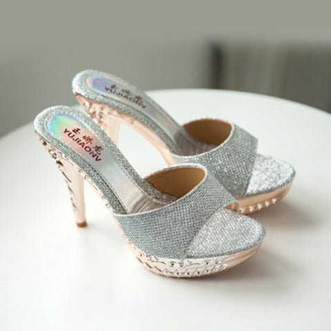 Summer Women Sandals Rhinestone Women Shoes Sexy High Heels Shoes Women Sandalias Gold Silver Women Slippers Heeled Sandals Sexy