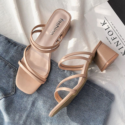 Women High Heel Sandals Summer Fashion Female Shoes Woman Square Heel Open Toe Ladies Sexy Sandalias Wedge Shoes 2023 New