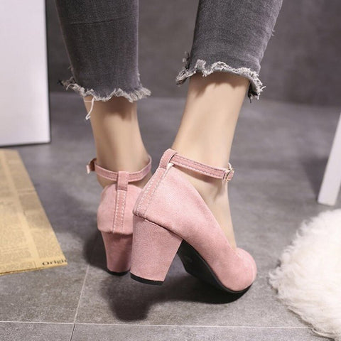 Women'S High Heels Round Toe New Fashion Shoes Thick Heel Pink Woman Shoes Elegant And Comfortable Ladies  Zapatos De Mujer