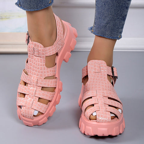 Summer Fashion Gladiator Women Narrow Band Cross-tied Platform Square Heel Peep Toe Rome Design Sexy Mature Shoes Ladies Female