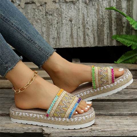 Women's Slippers Platform Summer Shoes for Women 2023 New Beach Casual Heeled Sandals Bohemian Handmade Ladies